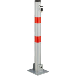 Relaxdays - Poteau stationnement, rabattable, acier, arrêt parking, HxLxP: 65 x 15 x 13 cm, à bandes, argenté-rouge