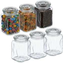 Relaxdays - Bocal en verre avec couvercle, lot pratique de 6, 750 ml, rectangulaire, hermétique, transparent