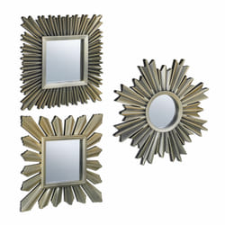 Relaxdays - Lot de 3 miroirs, motif soleil décoratif, trois designs, salon, entrée, décoration, cadre en plastique, doré