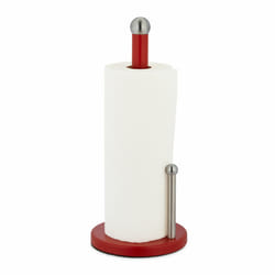 Relaxdays - Support non fixe essuie-tout, acier inoxydable, avec barre d'arrêt, h x d : 35 x 15 cm, rouge - argenté