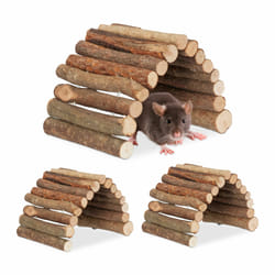 Relaxdays - Pont en bois pour rongeurs, lot de 3, flexible, accessoire pour cage, hamster & souris, tunnel, refuge, nature