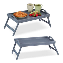 2x Tablette de Lit Bambou Pieds Rabats Rebords Plateau de Service & Petit Déjeuner HLP : 65 x 50 x 30 cm gris
