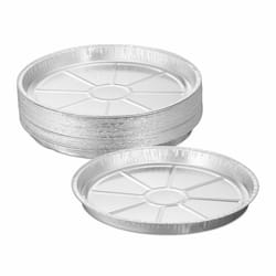 Barquettes alimentaires, Lot de 25, récupération graisse, barbecue, h x d : 3 x 27,5 cm, aluminium, argenté - Relaxdays