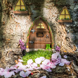 Relaxdays Set fée d’extérieur (jardin), 2 fenêtres, 1 porte, résistant aux intempéries, pierre artificielle, multicolore