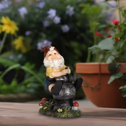 Relaxdays - Nain de jardin avec lanterne, résiste aux intempéries et gel, HxLxP: 15x7,5x10,5 cm, figurine, multicolore
