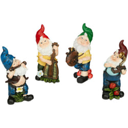 Relaxdays - Lot 4 nains de jardin musiciens, résistant aux intempéries et gel, figurine, résine artificielle, multicolore
