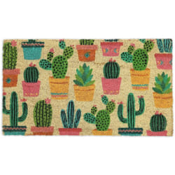 Relaxdays - Paillasson coco, tapis d'entrée motif cactus, antidérapant, intérieur & extérieur, 75x42 cm, multicolore