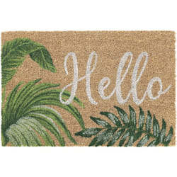 Relaxdays - Paillasson coco, inscription Hello, résistant aux intempéries, 40x60 cm, intérieur et extérieur, naturel/vert