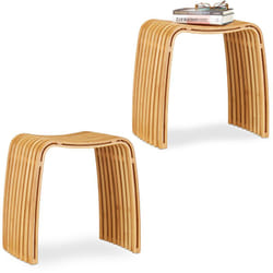 2x Tabouret repose-pieds bois de bambou lamelles élégant pouf scandinave nordique, nature