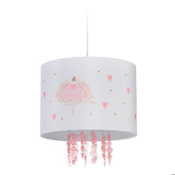 Relaxdays Lampe à suspension chambre enfant abat-jour motif ballerine HxD : 158x35 cm luminaire suspendu blanc/rose