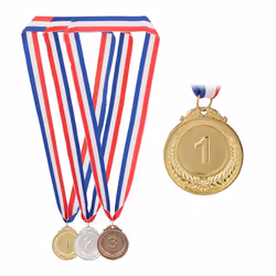 Relaxdays Médailles pour enfants lot de 3 D : 5 cm avec ruban 1re 2e 3e place sport métal or argent bronze