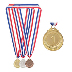 Relaxdays Médailles pour enfants lot de 3 D : 5 cm avec ruban 1re 2e 3e place sport métal or argent bronze
