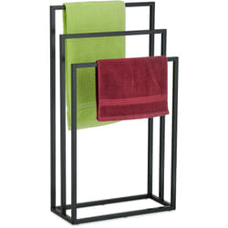 Relaxdays - Porte-serviettes, 3 barres, acier, h x l x p : 82,5 x 46 x 21 cm, support sèche-draps de bain à poser, noir
