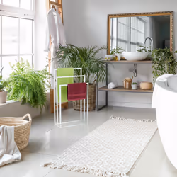 Porte-serviettes, 3 barres, acier, h x l x p : 82,5 x 46 x 21 cm, support sèche-draps de bain à poser, blanc - Relaxdays