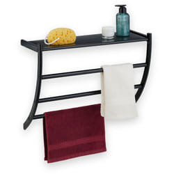 Relaxdays - Porte-serviettes mural, HxLxP: 44 x 56,5 x 23 cm, tablette & 3 barres, support serviettes salle de bain, noir