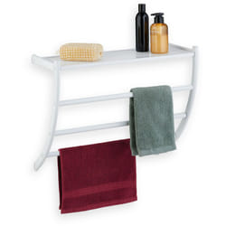 Relaxdays - Porte-serviettes mural, HxLxP: 44 x 56,5 x 23 cm, tablette & 3 barres, support serviettes salle de bain, blanc