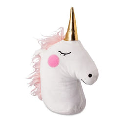 Relaxdays Butoir de porte licorne tissu et sable cale-porte à mettre au sol intérieur 27 cm de hauteur blanc/doré