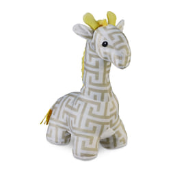 Relaxdays - Butoir de porte girafe, tissu, à poser au sol, rempli de sable, intérieur, HxLxP : 35x15x25 cm, blanc/beige