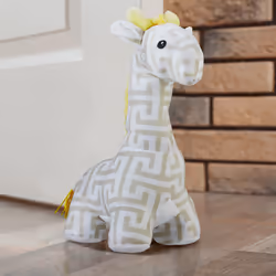 Relaxdays - Butoir de porte girafe, tissu, à poser au sol, rempli de sable, intérieur, HxLxP : 35x15x25 cm, blanc/beige