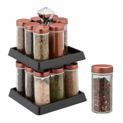 Tourniquet à épices, avec 16 pots en verre, capacité de chaque pot : env. 100 ml, remplir, cuivré et noir - Relaxdays