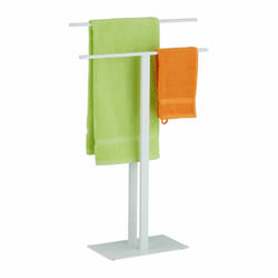 Relaxdays Porte-serviettes, 2 barres, métal, HxLxP : 82 x 50 x 19 cm, support design en T, double bras, blanc