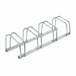 Relaxdays - Râtelier pour 4 vélos, jusqu'à 60 mm de largeur de pneu, en métal, garage, support à poser au sol, argenté