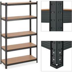Relaxdays - tagère à charge lourde, 5 niveaux, HxLxP 180x100x30 cm, supporte jusqu'à 1 250kg, métal, cave, garage, noir
