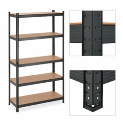 Relaxdays - tagère à charge lourde, 5 niveaux, HxLxP 180x100x41 cm, supporte jusqu'à 1 250kg, métal, cave, garage, noir