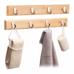 2x Portemanteaux patères muraux bambou serviettes manteaux couloir entrée 4 crochets HxlxP: 6x485x5 cm nature