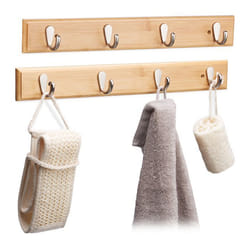2x Portemanteaux patères muraux bambou serviettes manteaux couloir entrée 4 crochets HxlxP: 6x485x5 cm nature