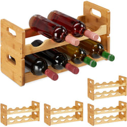 5x étagère à vins, Armoire à vin pour 8 bouteilles, horizontale, Etagère bambou, HLP 24 x 47 x 18 cm, naturelle