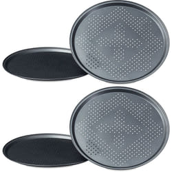 Relaxdays - Plaques de cuisson pizza perforées, diamètre 29 cm, cuisine, flammküche, lot de 4, antiadhésif, anthracite