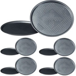 Relaxdays - Plaques de cuisson pizza perforées, diamètre 29 cm, cuisine, flammküche, lot de 10, antiadhésif, anthracite