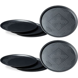 Relaxdays - Plaques de cuisson pizza perforées, diamètre 29 cm, cuisine, flammküche, lot de 8, antiadhésif, anthracite