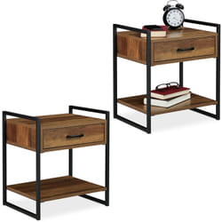Table de nuit, lot de 2, tiroir, industriel, meuble d’appoint salon et chambre,métal, 50x43x37 cm,effet bois, noir