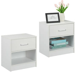 2x Table de nuit, tiroir, compartiment ouvert, HLP 41,5 x 39 x 31 cm, meuble d’appoint, chambre à coucher, blanc