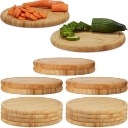 Lot de 16 planche petit-déjeuner en bambou, Set 30 cm, planche à découper, planche de service ronde, nature - Relaxdays