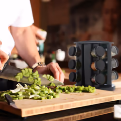 Relaxdays - Tourniquet à épices avec 12 pots en verre, rotatif, embouts tamiseur, remplir, pour la cuisine, noir