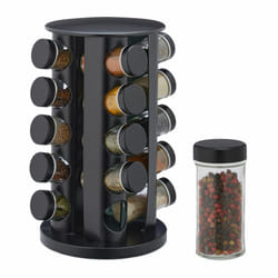 Relaxdays - Tourniquet à épices avec 20 pots en verre, rotatif, embouts tamiseur, remplir, pour la cuisine, noir