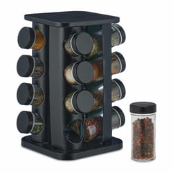 Relaxdays - Tourniquet à épices avec 16 pots en verre, rotatif 360°, acier inoxydable, hlp : env. 27,5 x 20 x 20 cm, noir