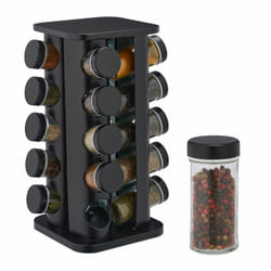 Relaxdays - Tourniquet à épices avec 20 pots en verre, rotatif, embouts tamiseur, remplir, pour la cuisine, noir