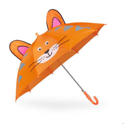 Relaxdays Parapluie enfant tigre oreilles 3D protection anti-pluie diamètre 78 cm poignée canne orange