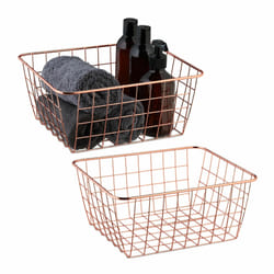 Relaxdays - Panier de rangement, lot 2, rectangulaire, métal, hlp : 12 x 27,5 x 22,5 cm, cuisine et salle bain, or rose