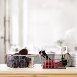 Relaxdays - Panier de rangement, lot 2, rectangulaire, métal, hlp : 12 x 27,5 x 22,5 cm, cuisine et salle bain, or rose