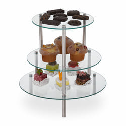 Plateaux à gâteaux, empilables, 3 tailles, pâtisseries, desserts & cupcakes, supports ronds, transparent - Relaxdays
