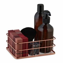 Relaxdays - Panier de rangement, rectangulaire, métal, hlp : 6,5 x 17 x 12,5 cm, pour salle bain et cuisine, or rose