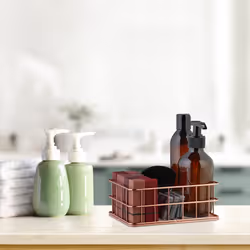 Relaxdays - Panier de rangement, rectangulaire, métal, hlp : 6,5 x 17 x 12,5 cm, pour salle bain et cuisine, or rose