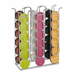 Support pour capsules, 36 dosettes, rangement en métal, h x l x p : 32,5 x 26,5 x 9,5 cm, argenté - Relaxdays