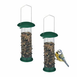 Mangeoire à oiseaux (sauvages), lot de 2, suspension, en métal, h x d : 31 x 10 cm, vert et argenté - Relaxdays