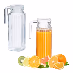 2x Carafe avec couvercle cruche 1 litre pichet en verre jus thé glacé avec anse filtre transparent
